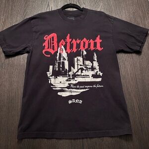 SANA Black Tee with Red Detroit Graphic
